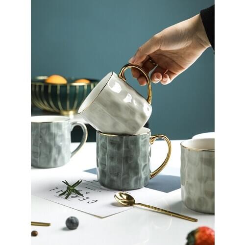 Ins Popular Ceramic Coffee Mug With Handgrip Europe Simple Style Office Home Use Under Glazed Creative Gold Inlay 300ML