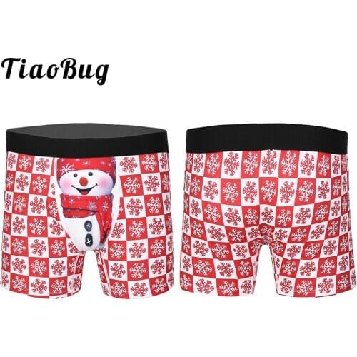 Sexy Mens Christmas Boxershorts Male Breathable Underwear Panties Stretchy Snowman Boxer Shorts with Printed Cartoon Pattern