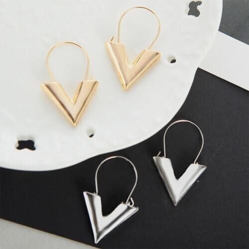 Womens Earrings Europe New Hot Zinc Alloy Letter V-shaped Shape Pendant Earrings Gold Silver Color Ladies Fashion Jewelry