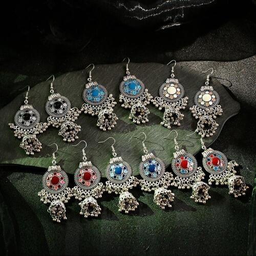 TopHanqi Gypsy Jewelry Retro Ethnic Indian Jhumka Small Bells Drips Oil Drop Tassel Earrings for Women Bohemian Pendiente Gift