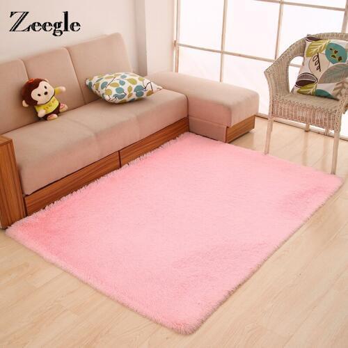 Zeegle Solid Shaggy Floor Carpet For Living Room Soft Kids Bedroom Carpet Children Play Mats Non-slip Sofa Bedside Area Rug