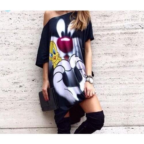 Character Printed Women Casual Blouse One Shoulder Blouses Summer Autumn Shirts Blusas Mujer Haut Ete Punk Body Top Lady Size XL