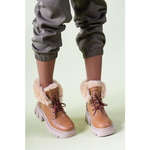 Riccon Tan Skin Women 'S Furry Boots 0012110 'Turkish' Quality 2021 Fashion Design Season Comfort Fast Shipping