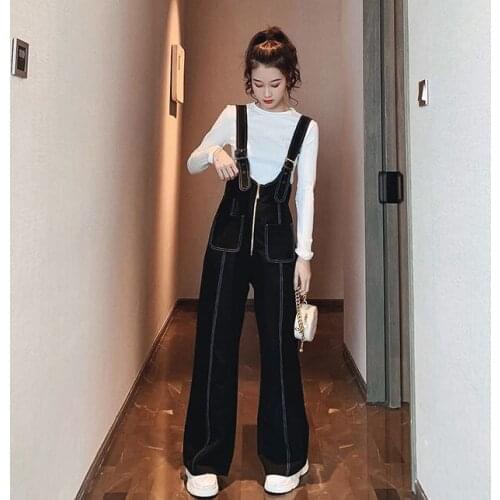 Womens Tracksuits Autumn O-neck Long Sleeve Loose Tops and Long Overall Pants Suits Female Korean Fashion Two Pieces Sets H87