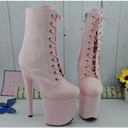 Leecabe Pink Suede Color 20CM/8Inch Womens Platform Sandals party High Heels Shoes Pole Dancing boot