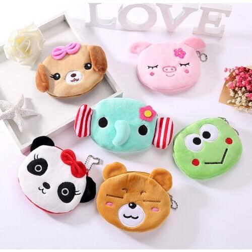 FUDEAM Soft Plush Panda Dog Rabbit Monkey Cartoon Women Coin Purse Mini Cute Zipper Girls Coin Wallet USB Cable Bag Key Wallets