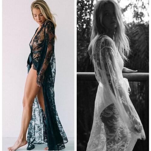 Womens Lace Crochet Long Bikini Cover Up Swimwear Bathing Suit Summer Beach Set