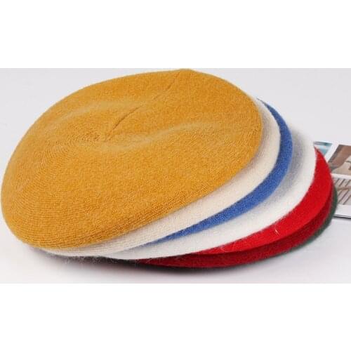 VISROVER Solid Color winter 100% Rabbit Fur winter beret For woman wool winter hat solid color top quality Women Boina Gift