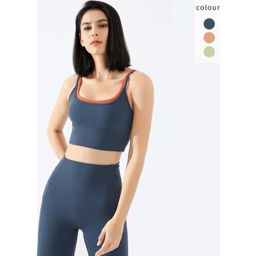 Women Sports Bra Shock Proof Gathering Fitness Underwear Yoga Color Contrast Jogging Yoga Camisole Female Sports Clothing