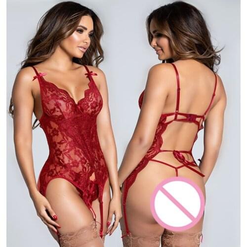 Womens Sexy Lingerie Sleepwear Erotic Bodysuit Hollow Perspective Costumes Backless Lace Babydoll Porno Nightwear Underwear