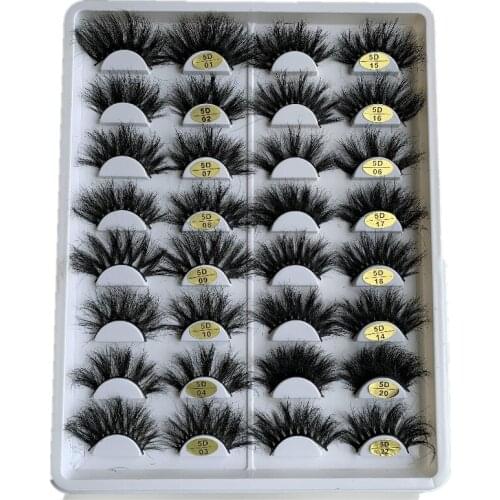 1 pair 25mm 3D Real Mink Eyelashes false Lashes Packing In Tray and cover Dramatic and Long 5D Mink Lashes