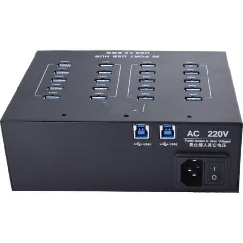 20 Port USB 3.0 hub docking station is designed to be rugged and Mountable and provides up to 200W surge protection over each po