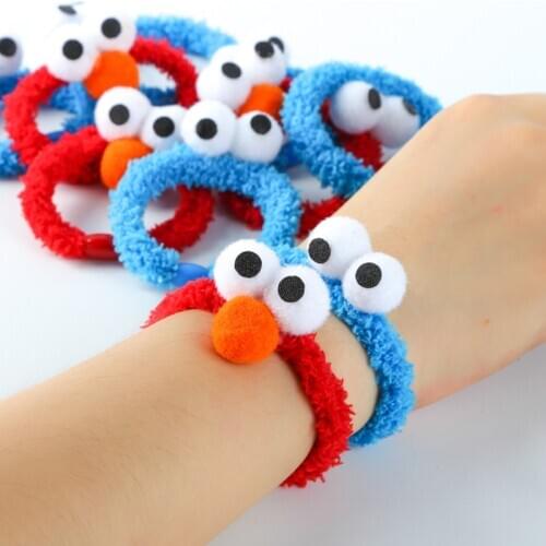 20 Pcs/lot Anime Sesame Street Plush Toys Hair Bands Cartoon ELMO Rubber Doll Band Bracelet Girls Hair Accessories for Gift