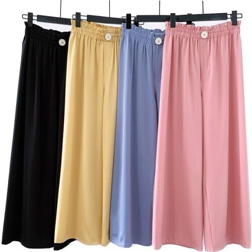 2020 Loose Style High Waist Wide Leg Women Summer Straight Ankle Length Casual Pants Female Trousers