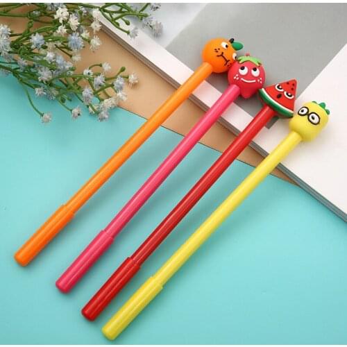 36PCS Fruit Shape Gel Pens Orange Strawberry Black Water Pen Student Stationery Office Accessories