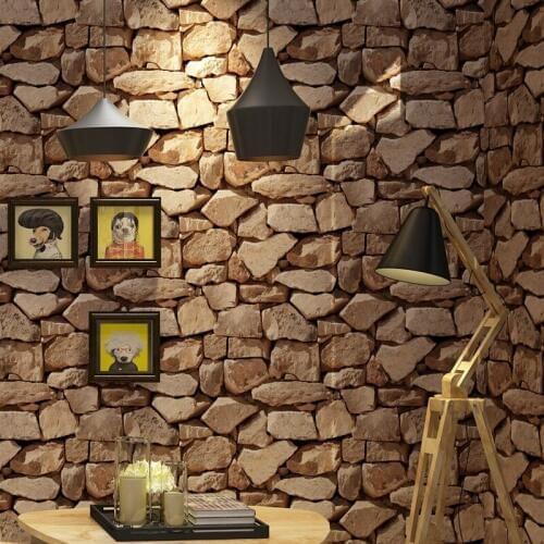 3D Stone Wallpaper Vinyl PVC Vintage Waterproof Retro Brick Sticker Restaurant Cafe Bar Textured Wallpaper DIY Rustic Home Decor