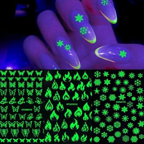 3D Luminous Luminous Nail Sticker Glitter Butterfly Flame Stars Moon Self-adhesive Stickers Nail Decals Nail Art Decorations