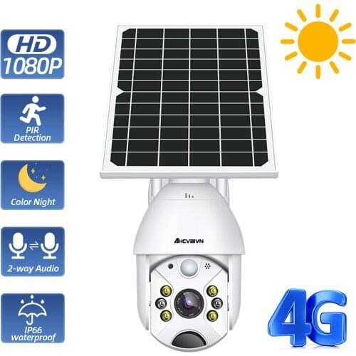 AHCVBIVN Camera 4G SIM Card 1080P HD Solar Panel Outdoor Monitoring CCTV Camera Smart Home Two-way Intrusion Alarm Long Standby