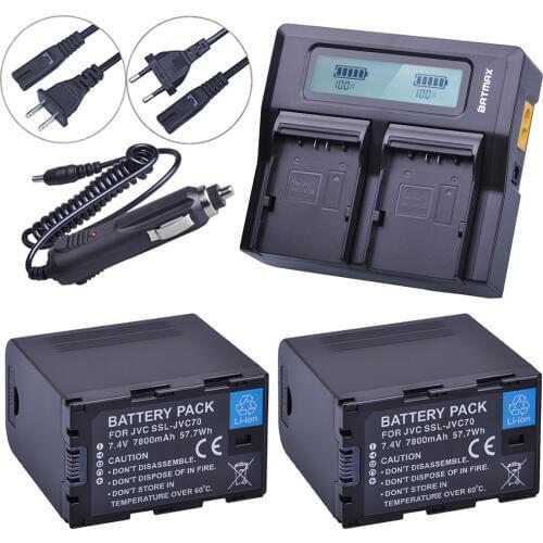 2Pcs SSLJVC70 SSL-JVC70 JVC50 Battery with USB Output + LCD Rapid Dual Charger for JVC GY-HM600, GY-HM650, GY-HMQ10, GY-LS300