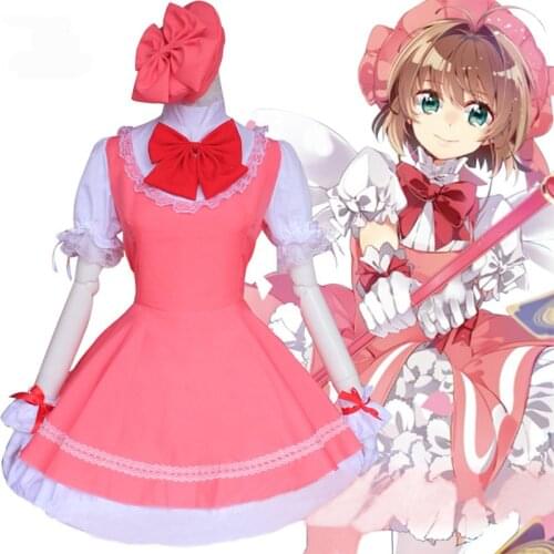 Anime Card Captor Sakura Kinomoto Sakura Pink Dress Cosplay Costume Pink Lolita Dress Costumes For Girls Woman Party