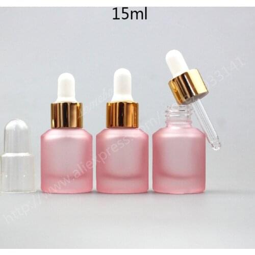 Free Shipping 50pcs 15ML Pink Frosted Glass Bottle With Dropper Cosmetic Essence Emulsion Serum Packing Bottle