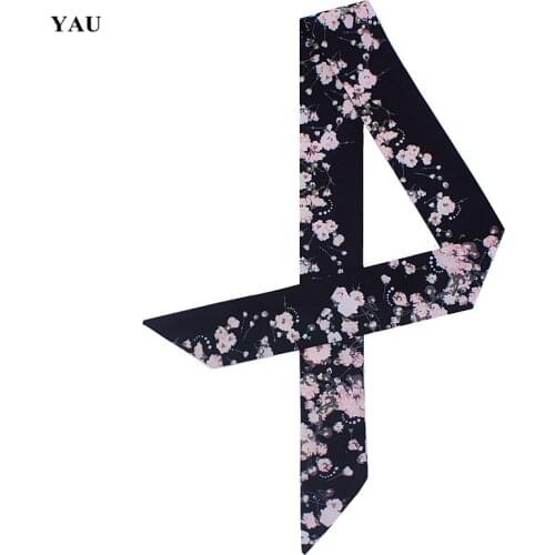 Brand 95cm*5cm Florel Flowers Printed Bag Strap Small Scarf Women Twill Silk Scarf Headband Long Scarves Bag Accessories Ribbon