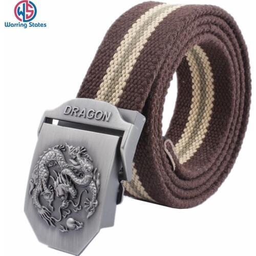 Brand Mens Luxury Belt Designer Canvas Belts Dragon Pattern Automatic Buckle Men Military Male Jeans Belts 110cm 120cm 140cm