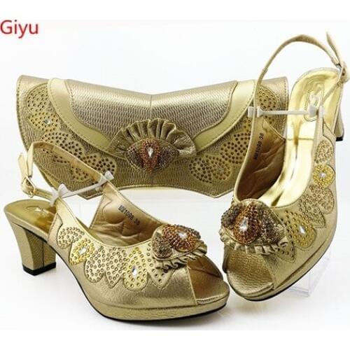 Doershow gold Shoes and Bags To Match Set Sale Nigerian Shoes and Bags To Match Italian Shoes and Bag Set for partyHBZ1-25