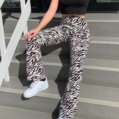 2020 Zebra Print Elegant Pants Capris Harajuku High Waist Trousers Ladies Casual Office Pants Women Fashion Streetwear Pants