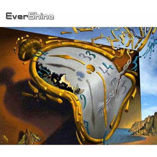 Evershine Diamond Painting Clock Beads Landscape Diamond Embroidery Cartoon Diamond Mosaic Full Square Display Home Decoration