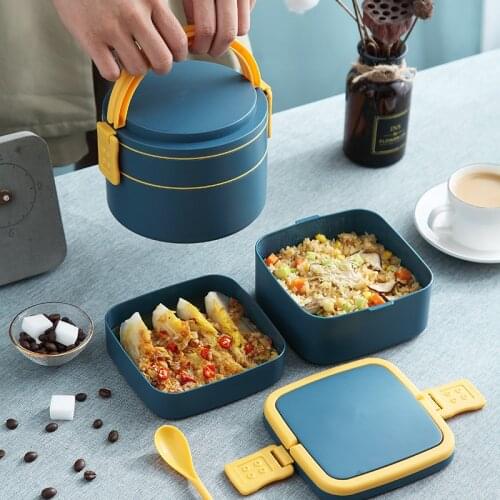 Lunch box set portable double square Japanese lunch box with tableware student lunch box