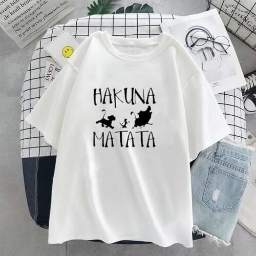 Hakuna Matata Letters Print 2021 Women Fashion Clothing Causal Loose Plus Size Tops Streetwear Hip Hop Black White men Tshirt