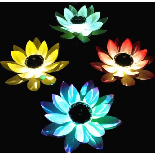 Artificial Lotus Light Led Colorful Waterproof Fake Lotus Pond Flowers Leaf Lily Water Lantern Festival Lights #P2