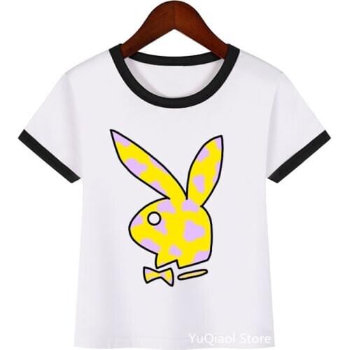 Kawaii leopard rabbit head print t shirt girls pink bow-knot kids clothes girls harajuku kawaii clothes funny tshirt camisetas