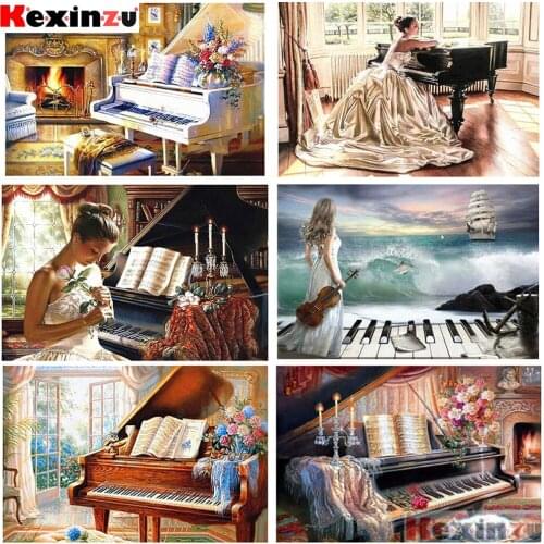 Kexinzu 5d Diamond Painting Full Square Piano Embroidery Art Kits Flower Scenery Home Decoration handwork Birthday holiday gift