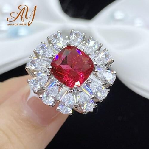 Anillos Yuzuk Luxury 925 Sterling Silver Flower Created Ruby Sapphire Gemstone Wedding Engagement Simple Ring Jewelry Resizable
