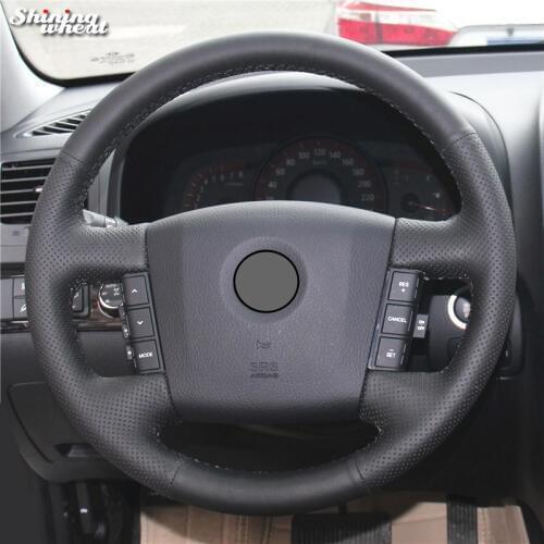 Shining wheat Black Genuine Leather Car Steering Wheel Cover for Kia Borrego 2008-2015