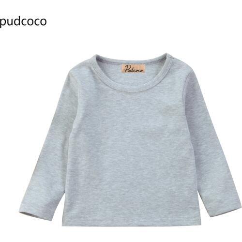 Summer Autumn Kids Long Sleeve Solid T shirt Tops Newborn Baby Boys Girls Cotton Clothing T-shirt Tops Gray Pink Black
