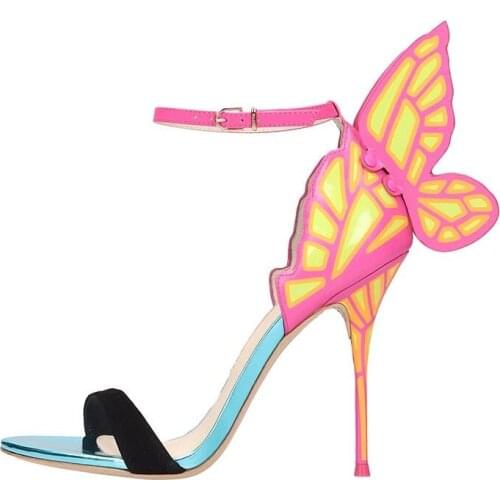 LUNAO BON Sexy Rhinestone Colorful butterfly Wings Sandals Women Stiletto Jeweled High Heels Sexy CLub High heel Wedding Shoes