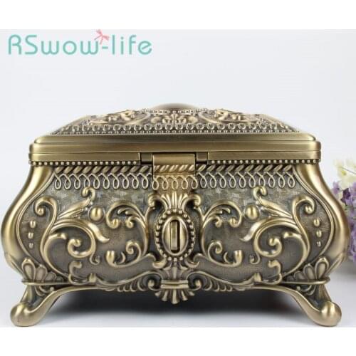 Metal Creative European Retro Double Large Jewelry Box Green Bronze High-end Storage Box Makeup Organizer Box Treasure Chest