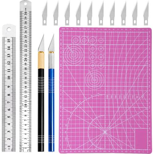 RORGETO Carving Kit with Carving Knife Precision Ruler A4 Cutting Mat Scalpel Knife Measuring Ruler for Paper Leather Cutting