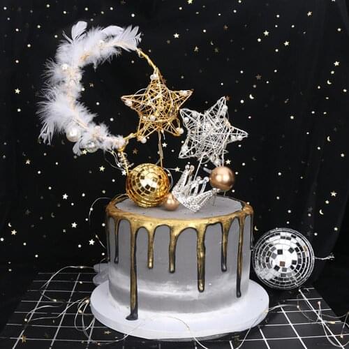 NEW 1PC Moon Star Heart Shape LED Pearl Cake Toppers Baby Happy Birthday Wedding Cupcakes Party Cake Decorating Tool