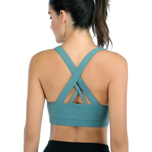 New Soft Nude Sports Bra Back Cross Yoga Bra Push Up Shockproof Fitness Gym Fitness Bras Crop Tops Women Plain Yoga Workout Bras