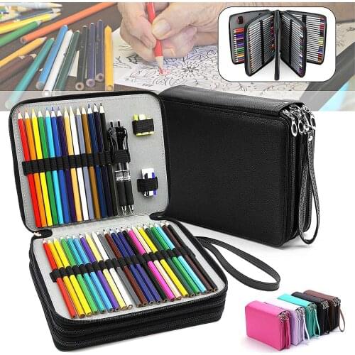 Portable PU Leather Pencil Bag For Student 184 Slot Colored Pencil Case Holder Waterproof Large Capacity 4 Layers Gifts Supplies