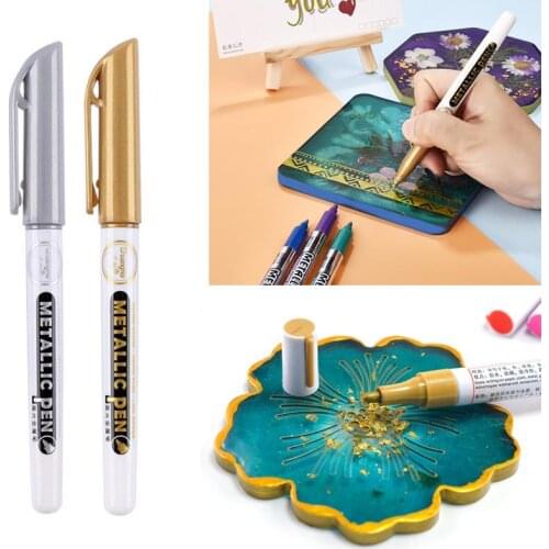 Gold Silver Epoxy Resin Drawing Pen Metallic Pen Acrylic Paint Highlights Metallic Permanent Marker DIY Epoxy Resin Mold Mark
