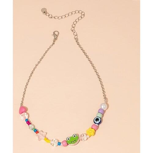 Funny Harajuku Multicolor Resin Star Heart Beads Flog Chains Necklaces for Girls Lady Fashion Neck Chains Jewelry Cute Chokers