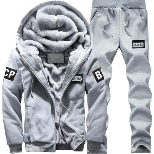 Tracksuit Winter Two Pieces Sets Fleece Thick Hooded Zipper Jacket + Pants Warm 2 PCS Sporting Suit Sportswears M-4XL Casual Men