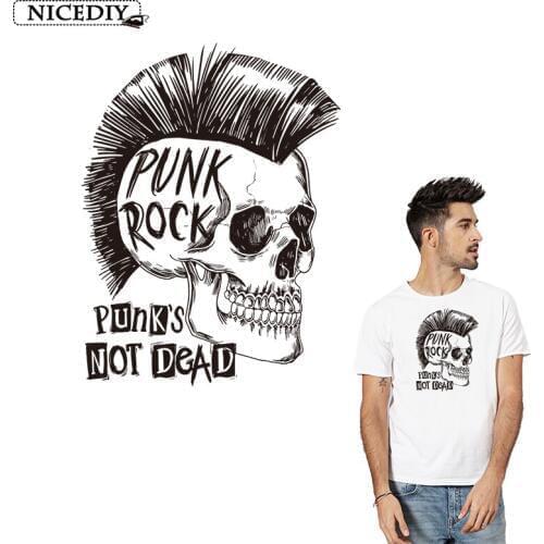 Nicediy Punk Iron On Transfers On Clothing Rock Skull Patches Hippie Heat Transfer Vinyl Sticker Applique On Clothes Badge Decor