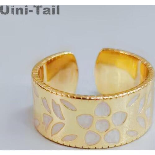 Uini-Tail hot new 925 sterling silver simple flower gold open ring fashion tide flow fresh sweet high quality jewelry ED541