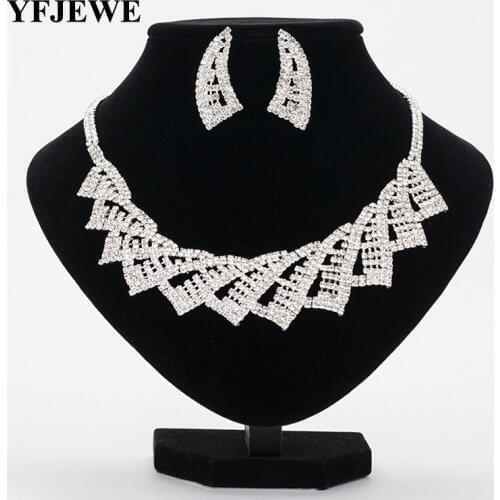 YFJEWE New Fashion Wedding Jewelry Sparkling Rhinestone Crystal Choker Necklace Earrings Set Charm Bridal Jewelry Sets N344